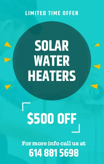 Solar water heater special $500 off solar water heaters, coupon, Ohio Water Heaters, Plumbing Help, Water Heaters installation